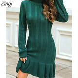 Ribbed Drop Waist Sweater Mini Dress For Women Mock Neck Long Sleeve Long Sweater 2023 Autumn Winter Knitted
