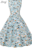 Floral Print Summer Dress Women Elegant Vintage Casual O Neck A Line Midi Party Sundress Vestidos With