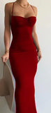 Thin High-Rise Sleeveless Bagted Hip Dress New Cross-Sling Long Dress Fishtail