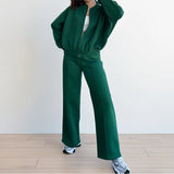 Women's Suit Fashion Pure Color Casual Loose Street Sports Sweater Suit Women's Two