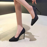 New Black Velvet Red-Soled High-Heeled Shoes Women Fine Heel Waterproof Head Single Shoes Women Do Not Tired Of