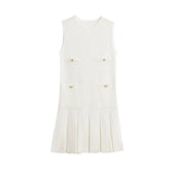 Women's Clothing 2025 Summer New College Wind Age Reduction Wide Fold Knitted Mini Dress