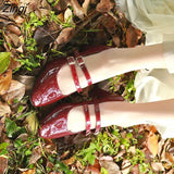Patent Leather Women Pumps Retro Thick High-heeled Female Pumps Square Heels Scalp Vintage Women Mary Jane