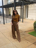 Brown N Yellow Diamond Printed Sweater- Outfit