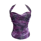 Solid Shot Tie-Dye-Dyed Denim Print Folding Mesh Sling Sling Sling Neck With Bow Striped Backwear