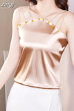 Women Blouses Sexy Tank Tops Embroidered Flares Female Camisole Summer Satin Sleeveless Women Clothing Silk Womens