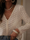 Women's Clothing 2025 Spring And Summer New Fashion Mesh Long Sleeves Short V-Neck Bottom