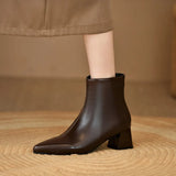 Zi Yan French Soft Leather Temperament Short Boots Female 2025 Autumn And Winter New Thick Heel Naked Boots Square Head High Heel Thin