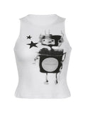 Pixel Robot Star White Cropped Tank Top- Outfit