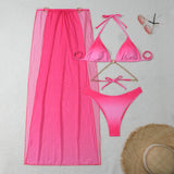 2024 New Gradient Mesh Dress Rope Strap Bikini Three-Piece