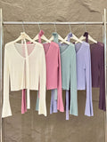 Xixi 2025 Spring And Summer New Korean Version Horn Sleeves Long-Sleeved Knitted Shirt Women's Sunscreen Shawl