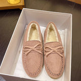 Dou Shoes Single Shoes Winter 2025 New Korean Version Of Women's Suede Flat Casual Shoes Lazy People A Foot Pedal Cotton Shoes