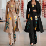 Spot 2025 Autumn / Winter Fashion Street Photo Print Long Windbreaker Wrapped Chest Bell-Bottoms Three-Piece