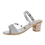 Version Of The Heel Sandals Woman 2025 New Comfortable Coarse Fashion Sleek One Shoe Two Wearing One-Character Buckle
