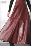 Autumn Long Black A Line Soft Faux Leather Skirt Women High Waist Blue Stylish Maxi Skirts Korean Fashion Clothing