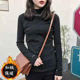 Zingj Spring 2024 Half Turtleneck Jacket Bottom Shirt Women's Letters Embroidered Slim Students Solid Color And Velvet Long Sleeve T-Shirt