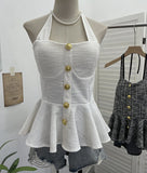 Fragrant Wind Coarse Flowers Hanging Neck Sling Vest With Chest Cushions Waist Skirts With Sleeveless Top