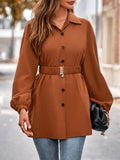 Autumn And Winter Women's Wear 2025 Fashion New Solid Color Shirt Collar Single Breasted Belt Shirt Coat