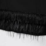 Women's Clothing Explosion Simple Fashion Small Black Dress Hem Feathers Elastic Short