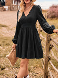 Fashion V-Collar Casual Women's Autumn And Winter New Solid Color Waist Long Sleeve Slim