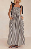 Zingj Spring / Summer Striped Print Rubber Band Sexy Hem Slip Dress