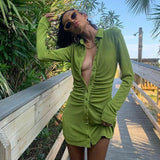 Dresses for Women Bodycon Mini Dress Fashion uched Long Sleeve Button Down Office Lady Skinny Slim Velvet