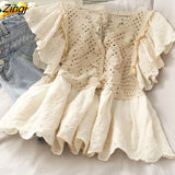 Women Sweet Floral Hollow Out Design Chic Popular Summer All-match Girls Blusas Top Lovely Vintage Basic Womens