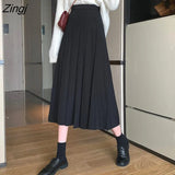 Women Midi Pleated Daily Solid Casual All-match Students Simple Fashion Popular School Girls Harajuku Sweet Юбка
