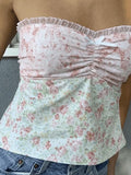 Lace Stitching Plaid Bandeau Top- Outfit