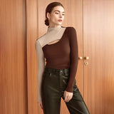 New Women's Clothing Autumn And Winter Half-High Collar Hollow Empty Waist Bottom Top