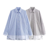 New Shirt Women's Street Fashion Casual Stripe Spliced Long-Sleeved Shirt