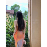 Zingj Dopamine Vacation Style Suit Sexy Sleeveless Strapless Top And Orange Tie-Dye Design Niche