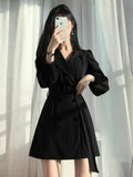Notched Black Long Sleeve Jacket Slim Blazer Mini Dresses for Women Korean Fashion Sexy Casual Bodycon Dress Autumn