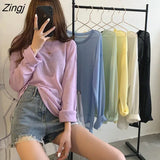 Woman Solid Sunscreen All-match Korean Style Streetwear Candy Color Harajuku Thin Summer Clothing Ladies Casual
