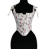 Pink Small Fresh French Retro Wrapped Chest Court Corset Before And After Strap U Tie Small Rose Print