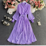 Shirt Collar Wave Dot Dress Spring And Autumn New Gentle Wind Temperament To Close The Waist Of The Big Folded Fork