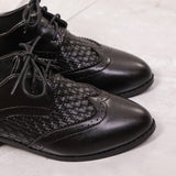 Wind With Sharp Head Thick Heel Single Shoes Fashion Hollow Breathable Splicing Large Size Leather