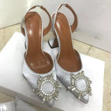 New Silk Sunflower Crystal Diamond Buckle High Heels Horseshoe Heel Women's
