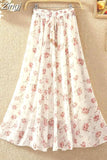 floral print chiffon skirts women Sprint Summer korean A line Pink streetwear high waist ladies midi
