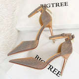 Shoes Sequin Cloth Women Sandals High Heels Bow Sandals 2022 New Summer Sandals Women Pointed Toe Ladies Heeled