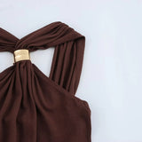 Women's Dress Women's Gold Trim Hanging Neck Knitting