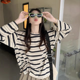 Zingj Collar Striped Long-Sleeved T-Shirt Women's Autumn 2024 New Design Feeling Loose Show Thin Casual Students Slit