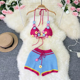 Zingj Pastoral Wind Knit Hanging Neck With Hook Flower Flower Wool Hollow Out Sexy Bikini Two Set