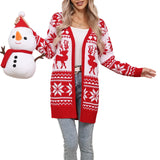 And Winter Sweater Women Christmas Elk Snowflake Embroidered Knitted Jacket