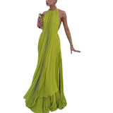 Women's New Women's Clothing Solid Color Round Neckless Sleeve Sexny Beach Long Dress