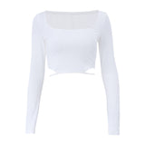 Zingj Summer New Trend Sexy Sweet And Hot Wind French Square Collar Navel Design Sense Long-Sleeved Top