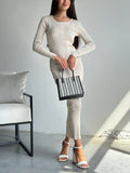 Wind Solid Color Knitted Dress Female Spring And Autumn Temperament Waist Long Sleeve Long