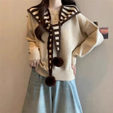 Two Striped Shawl Knitted Jersey Anola Red Sweater Women's Autumn And Winter Loose Knitted