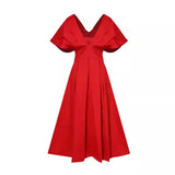 Zingj Summer New Solid Color Princess Sleeve High Waist Temperament Elegant Big Hem Long Dress-Outfit