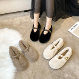 Shoes Women In Autumn And Winter Wearing Flat Rabbit Hair Plus Velvet Net Red Cotton Shoes Lefu Shoes Large Size